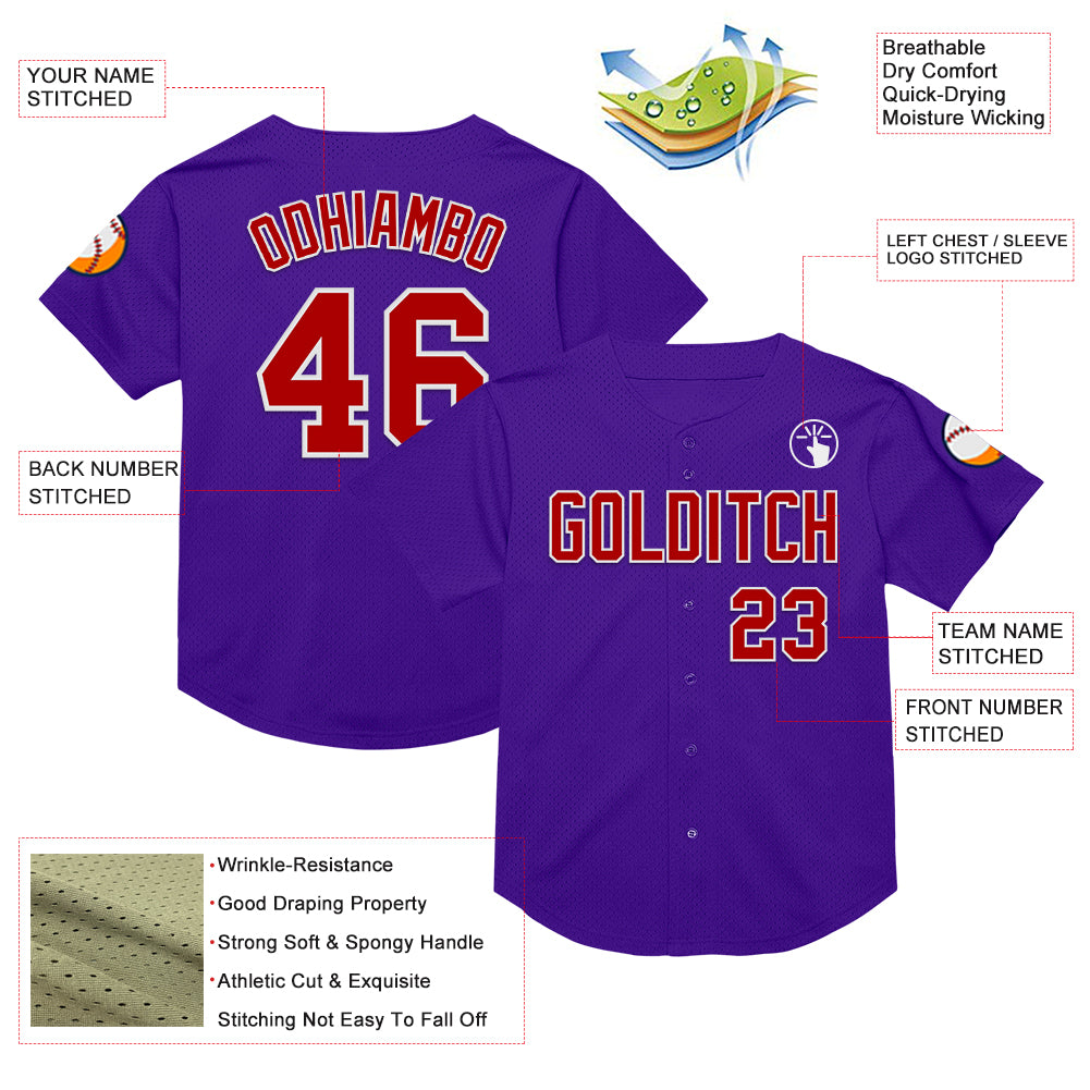 Custom Purple Red-White Mesh Authentic Throwback Baseball Jersey