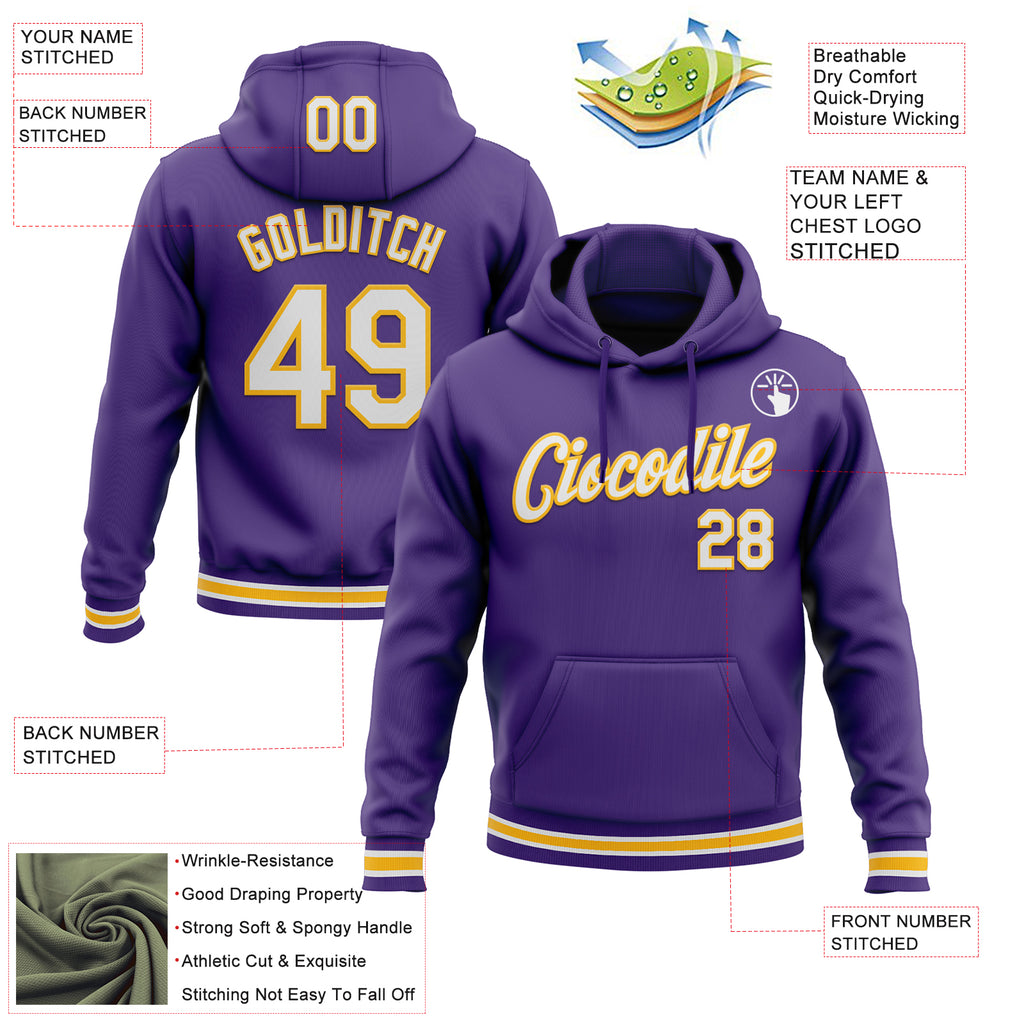 Custom Stitched Purple White-Gold Sports Pullover Sweatshirt Hoodie