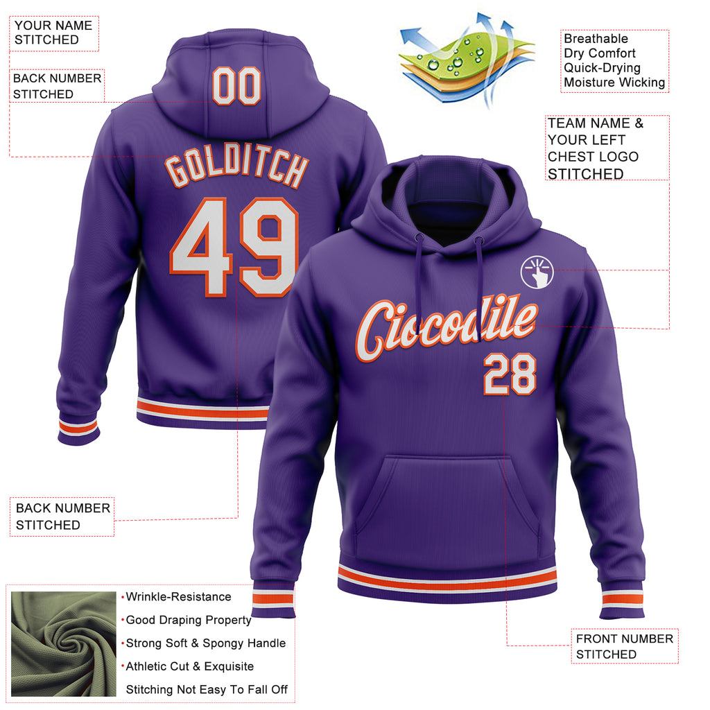 Custom Stitched Purple White-Orange Sports Pullover Sweatshirt Hoodie