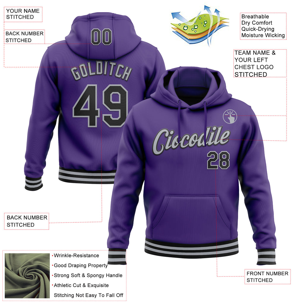 Custom Stitched Purple Black-Gray Sports Pullover Sweatshirt Hoodie