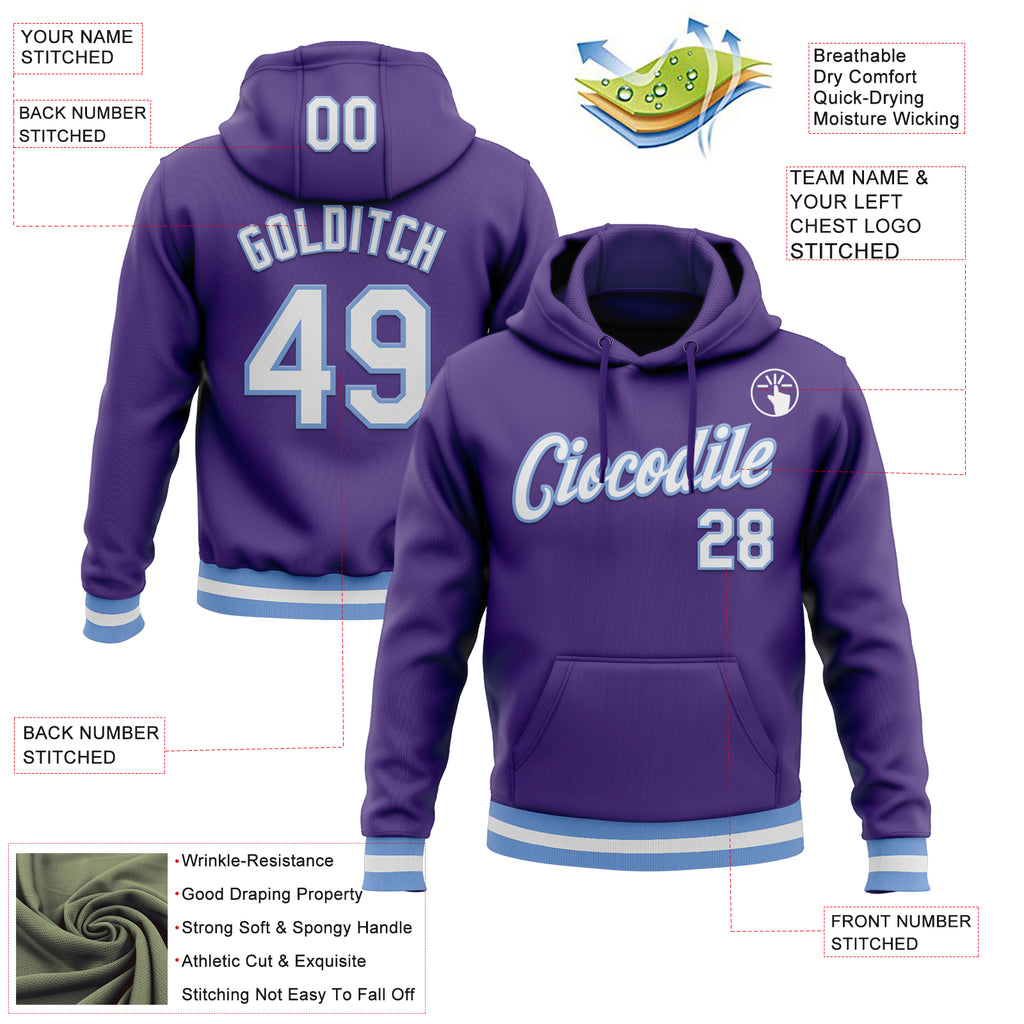 Custom Stitched Purple White-Light Blue Sports Pullover Sweatshirt Hoodie