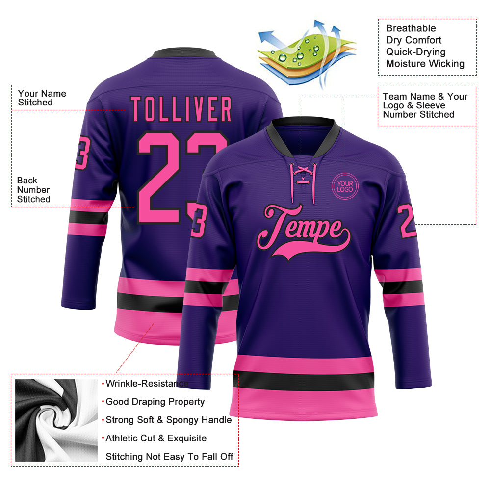 Custom Purple Pink-Black Hockey Lace Neck Jersey