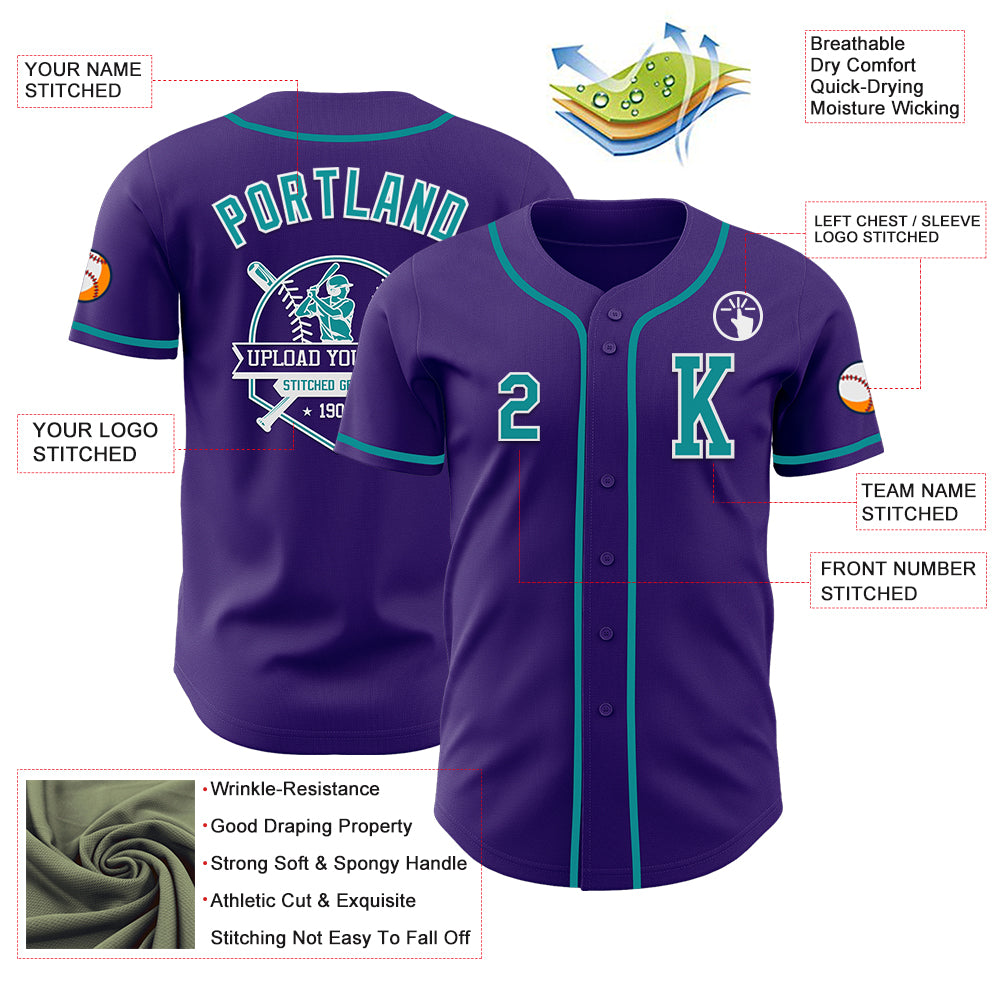 Custom Purple Teal-White Authentic Baseball Jersey