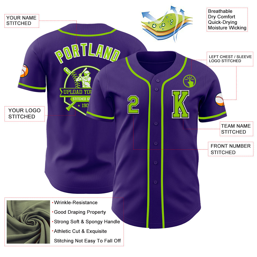 Custom Purple Neon Green-Black Authentic Baseball Jersey