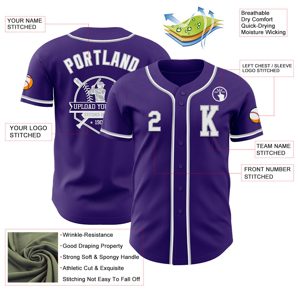 Custom Purple White-Gray Authentic Baseball Jersey