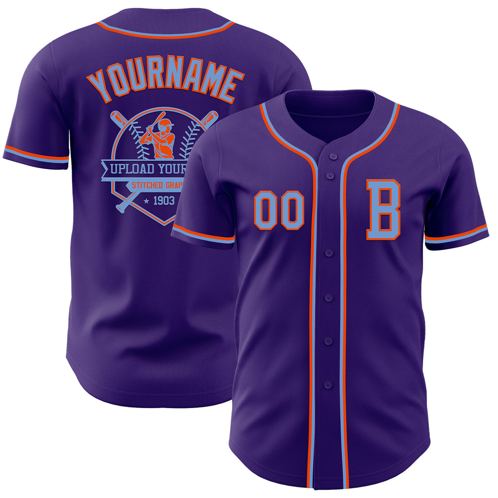 Custom Purple Electric Blue-Orange Authentic Baseball Jersey