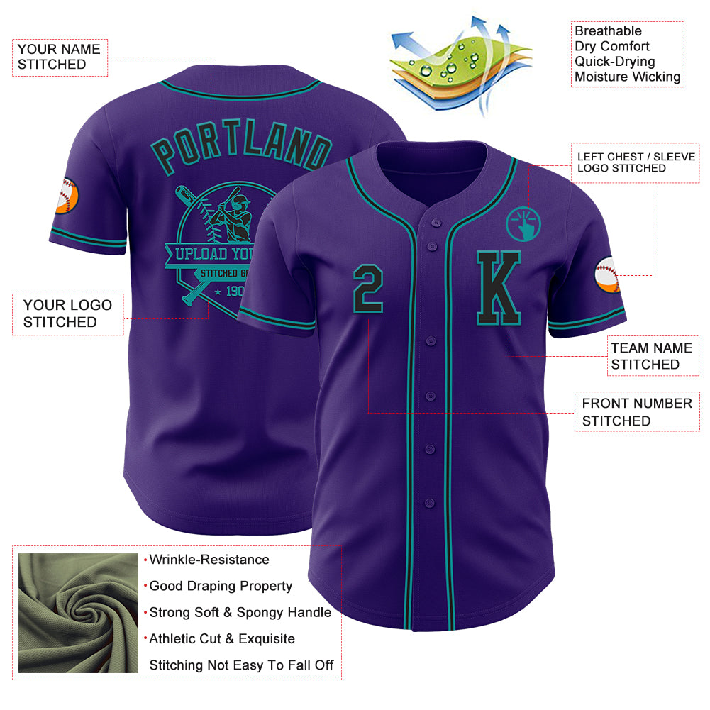 Custom Purple Black-Teal Authentic Baseball Jersey