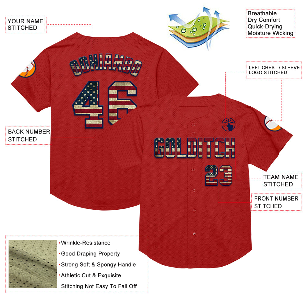 Custom Red Vintage USA Flag-Navy Mesh Authentic Throwback Baseball Jersey