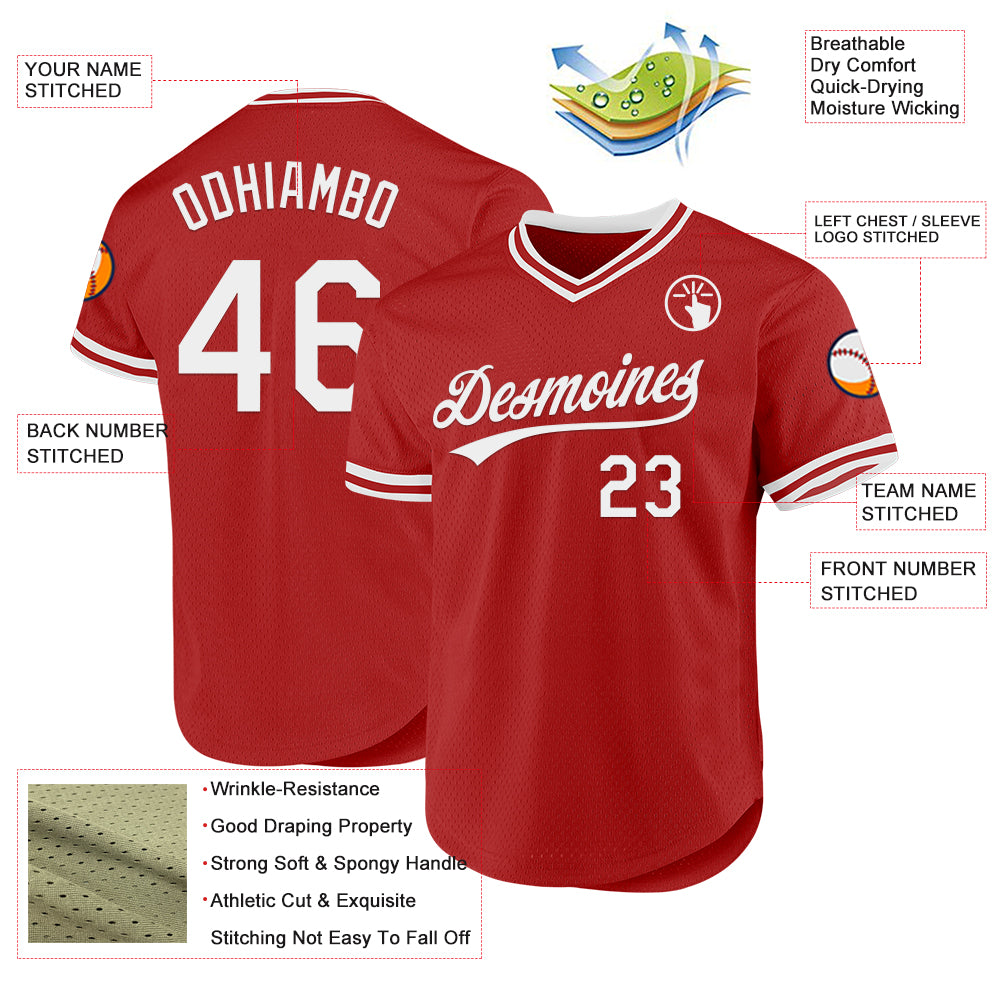 Custom Red White Authentic Throwback Baseball Jersey