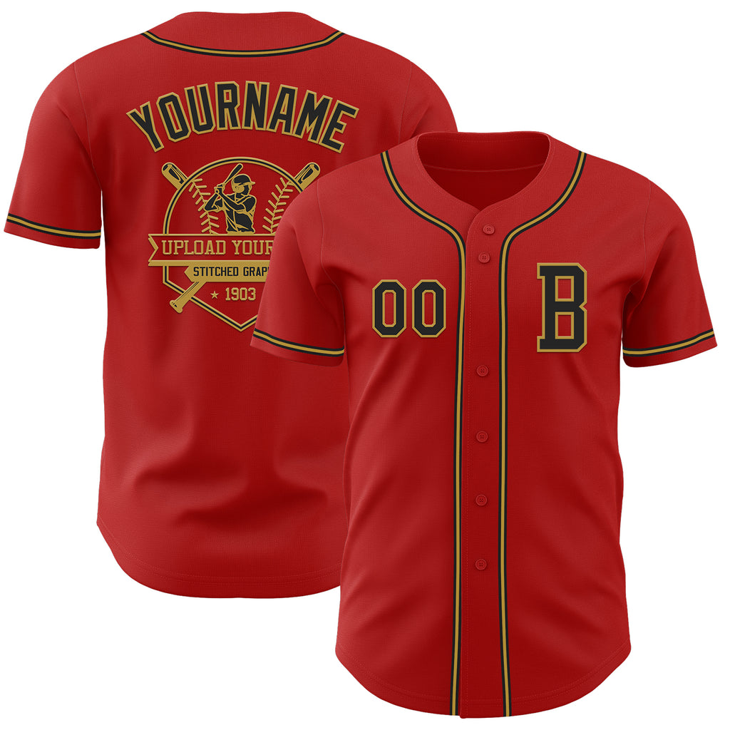 Custom Red Black-Old Gold Authentic Baseball Jersey