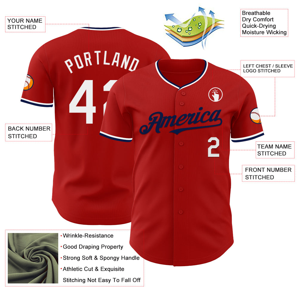 Custom Red White-Navy Authentic Baseball Jersey