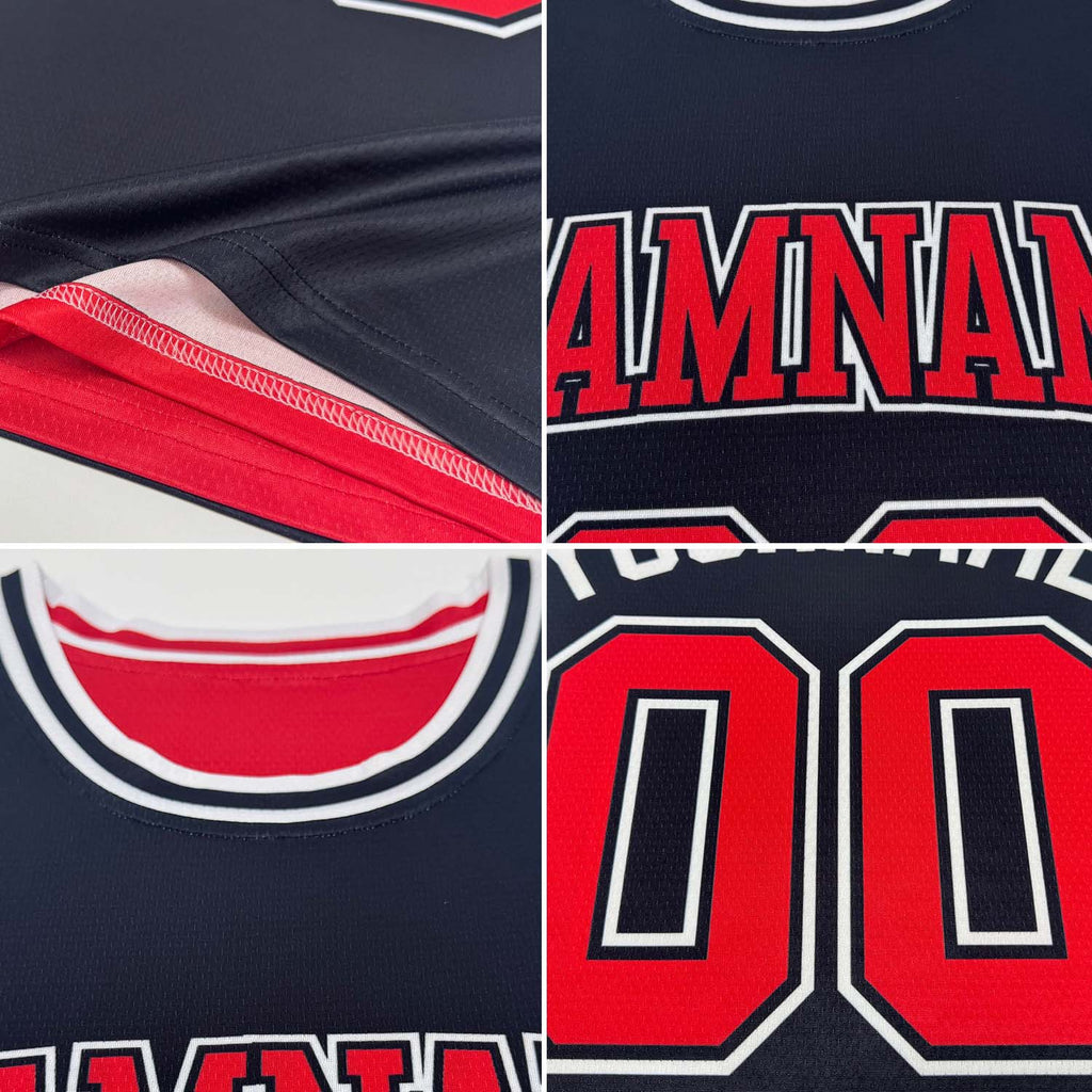 Custom Reversible Black White-Red Double Side Authentic Basketball Jersey