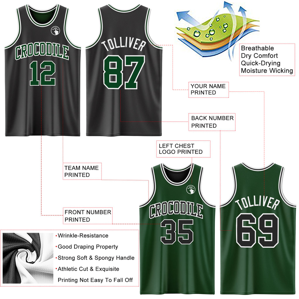 Custom Reversible Black Green-White Double Side Authentic Basketball Jersey