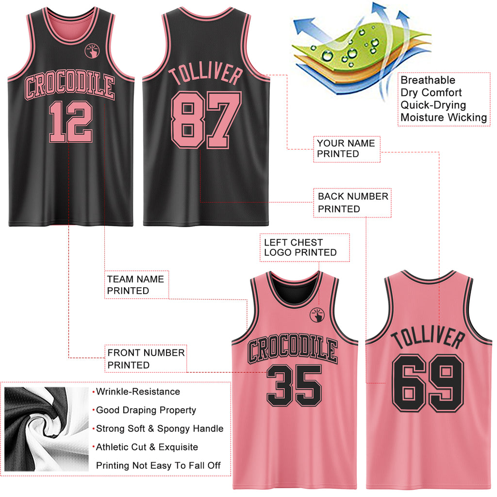 Custom Reversible Black Medium Pink Double Side Authentic Basketball Jersey