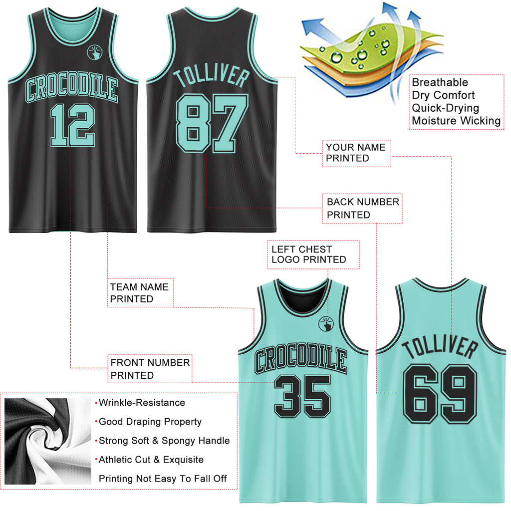 Custom Reversible Black Ice Blue Double Side Authentic Basketball Jersey