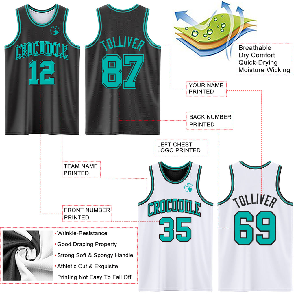 Custom Reversible Black Aqua Double Side Authentic Basketball Jersey