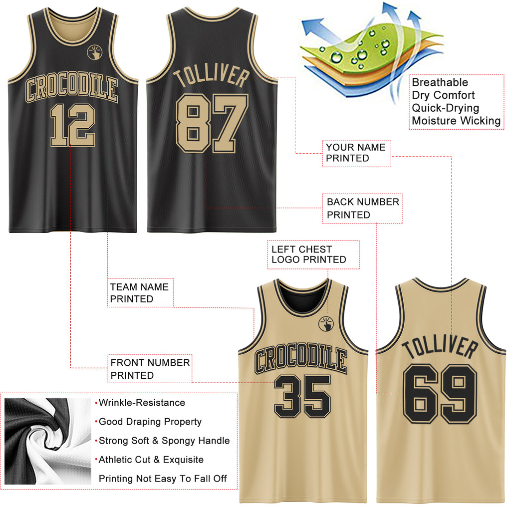 Custom Reversible Black Vegas Gold Double Side Authentic Basketball Jersey