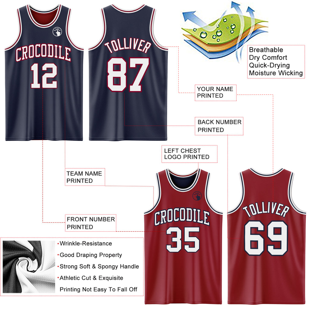 Custom Navy White-Maroon Reversible Double Side Basketball Jersey