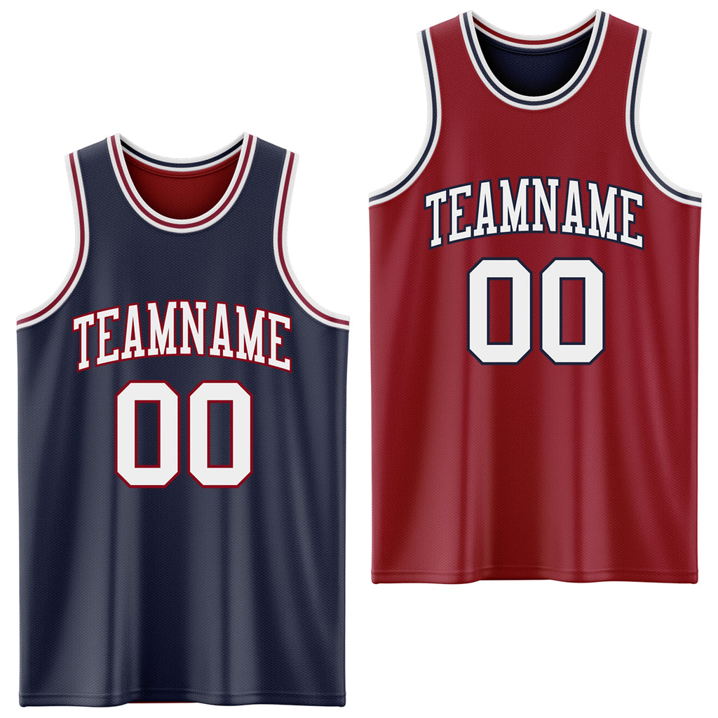 Custom Navy White-Maroon Reversible Double Side Basketball Jersey