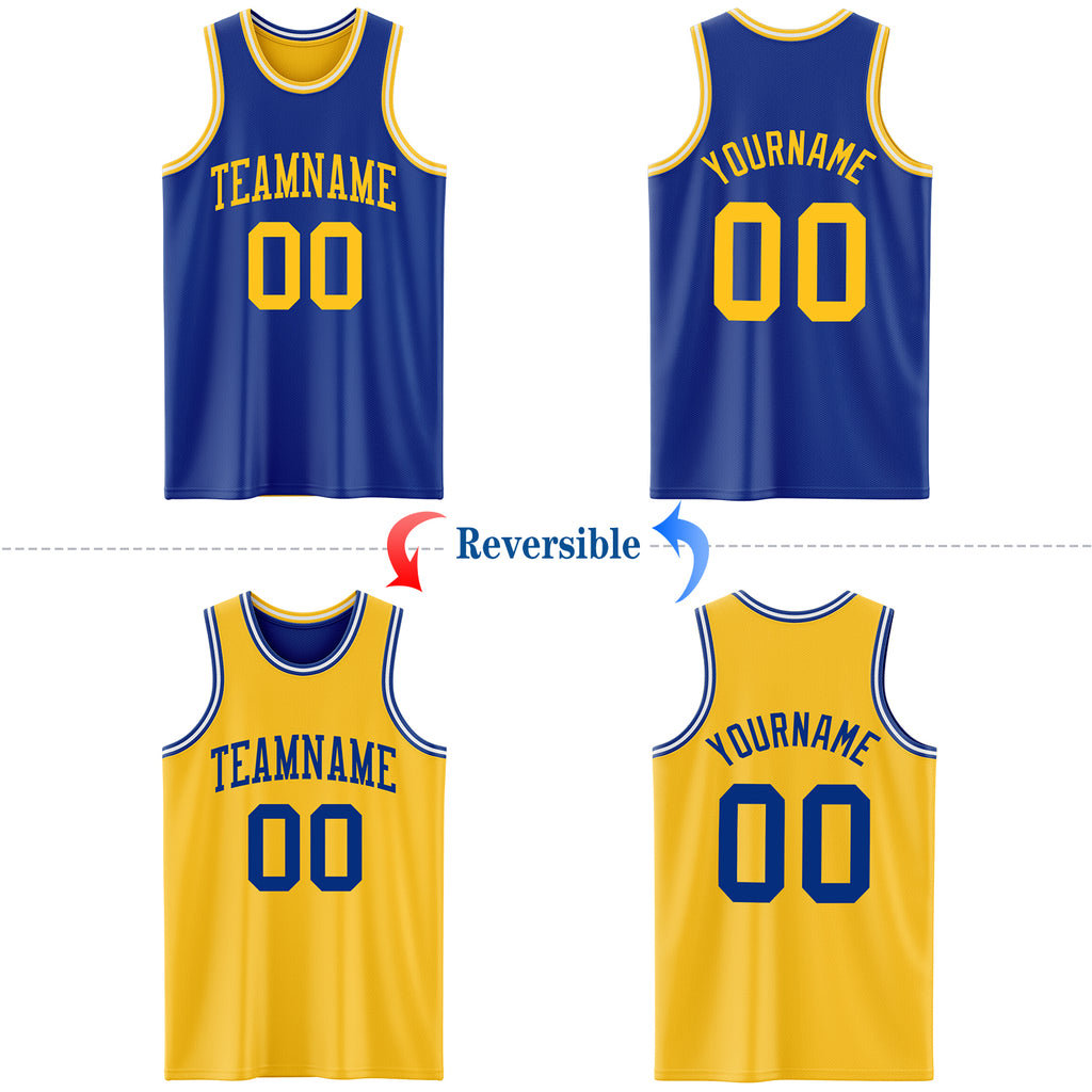 Custom Royal Gold-White Reversible Double Side Basketball Jersey