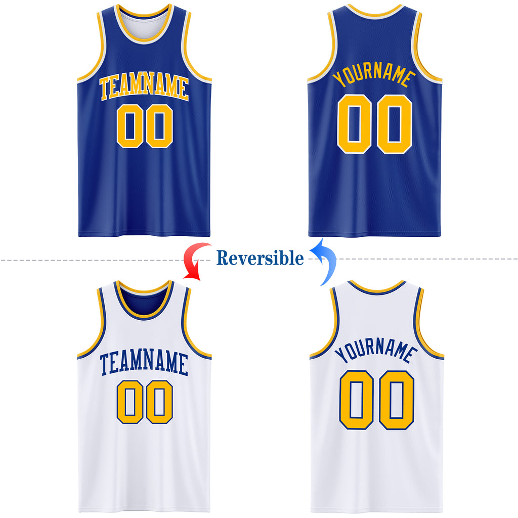 Custom Royal Gold-White Reversible Double Side Basketball Jersey