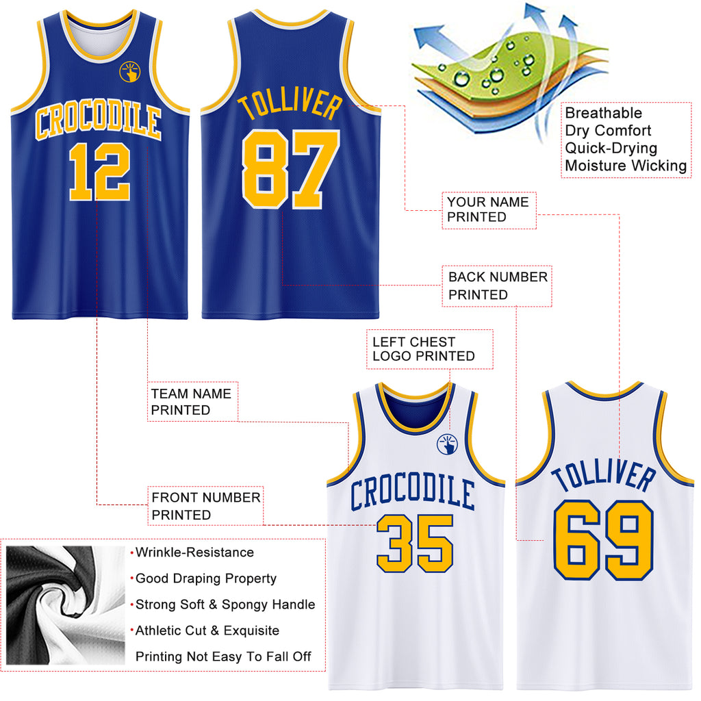 Custom Royal Gold-White Reversible Double Side Basketball Jersey