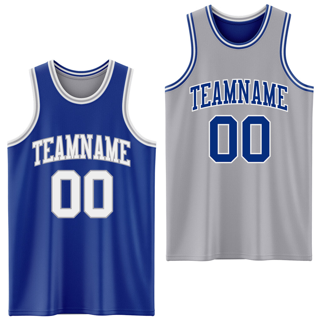 Custom Royal White-Gray Reversible Double Side Basketball Jersey