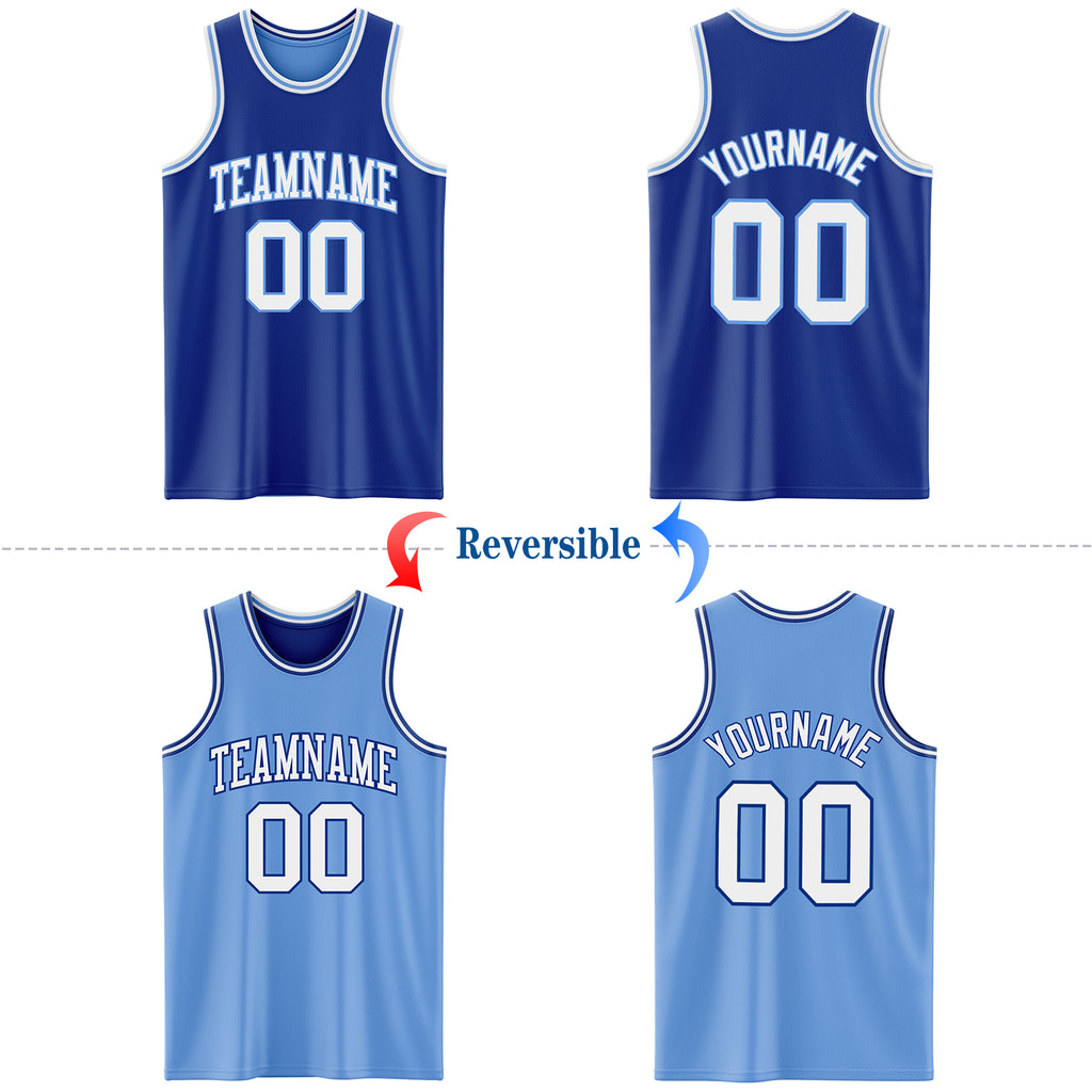 Custom Royal White-Light Blue Reversible Double Side Basketball Jersey