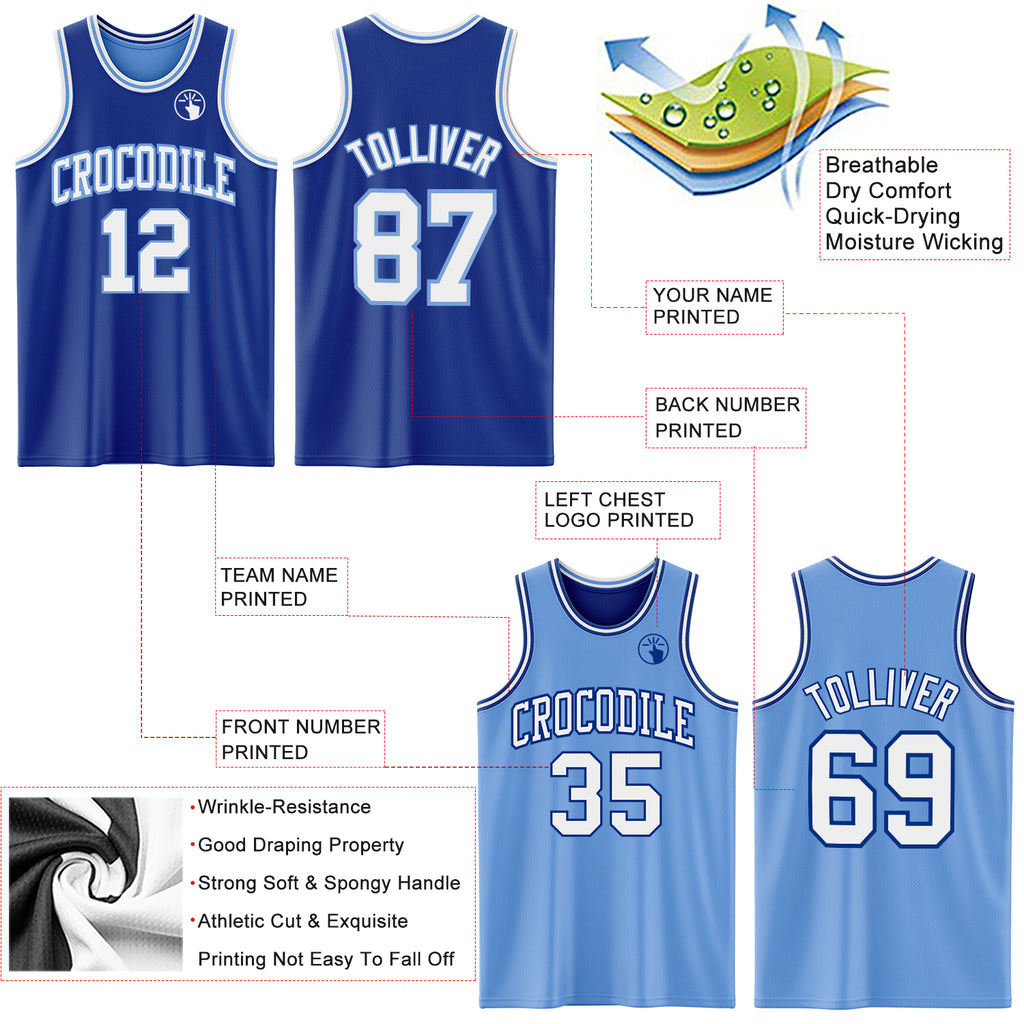 Custom Royal White-Light Blue Reversible Double Side Basketball Jersey