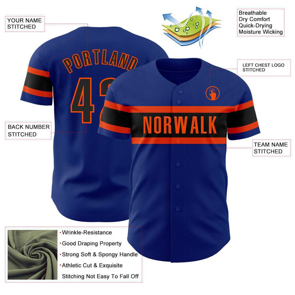 Custom Royal Black-Orange Authentic Baseball Jersey