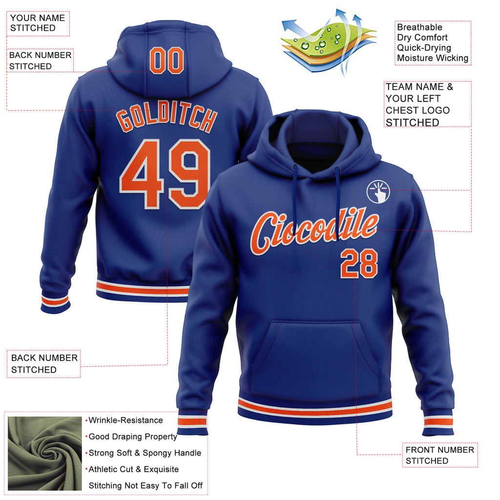 Custom Stitched Royal Orange-White Sports Pullover Sweatshirt Hoodie