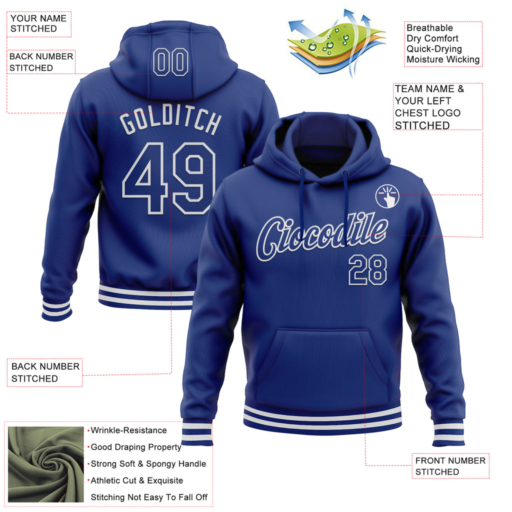 Custom Stitched Royal White Sports Pullover Sweatshirt Hoodie