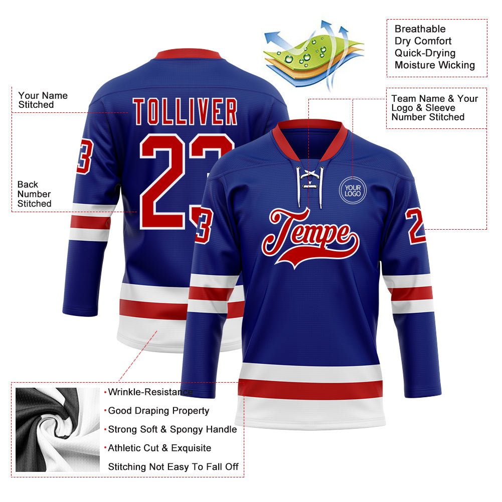 Custom Royal Red-White Hockey Lace Neck Jersey