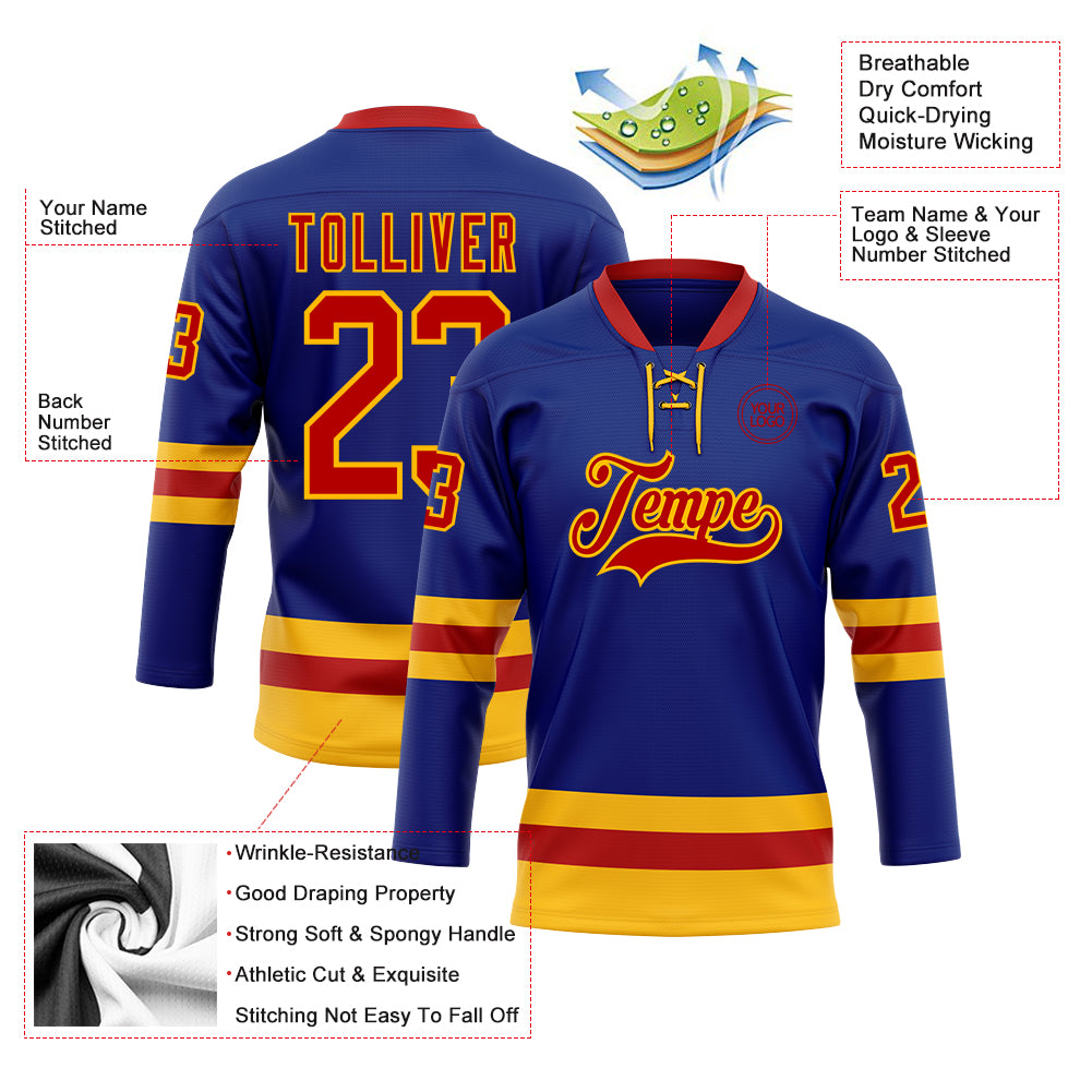 Custom Royal Red-Gold Hockey Lace Neck Jersey