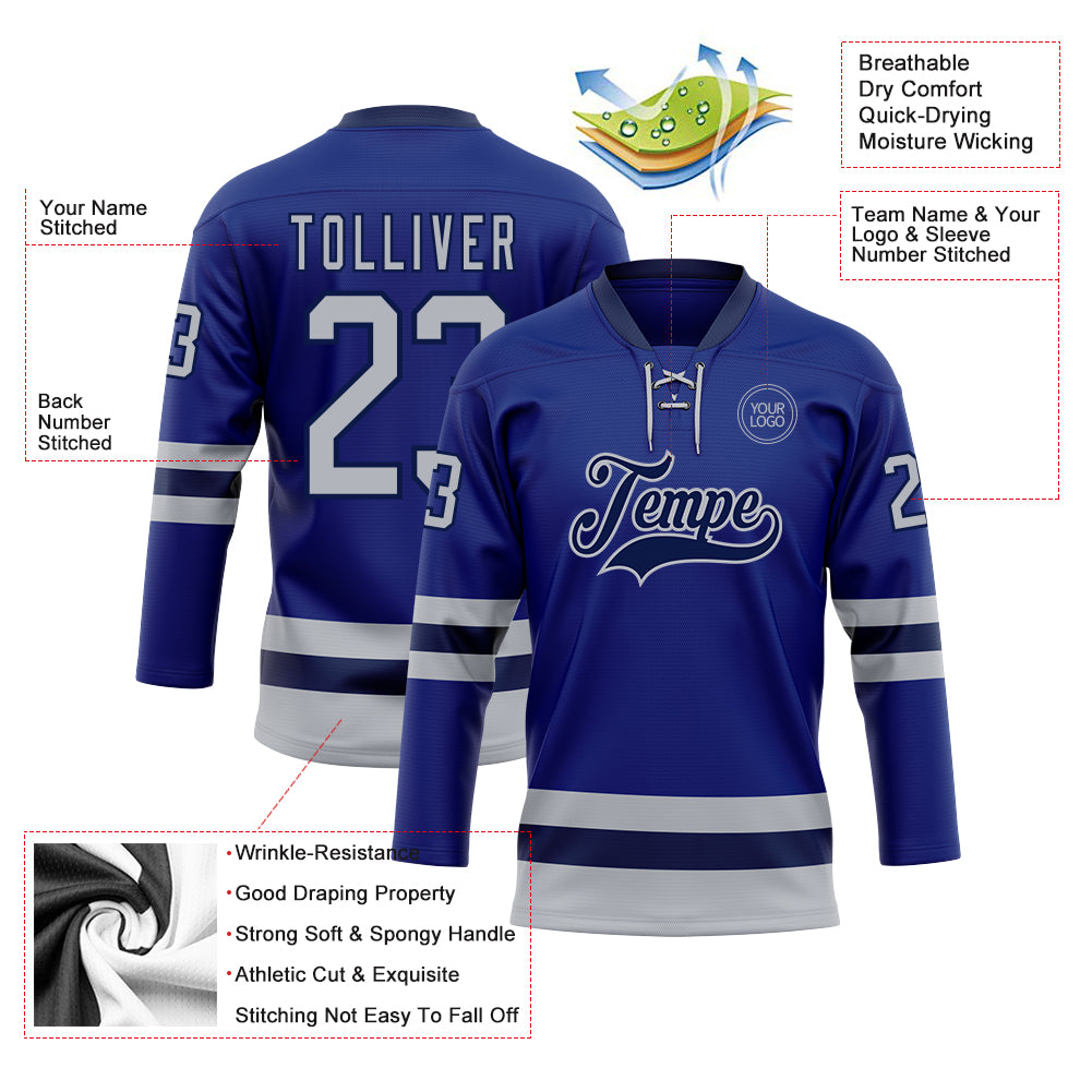 Custom Royal Gray-Navy Hockey Lace Neck Jersey