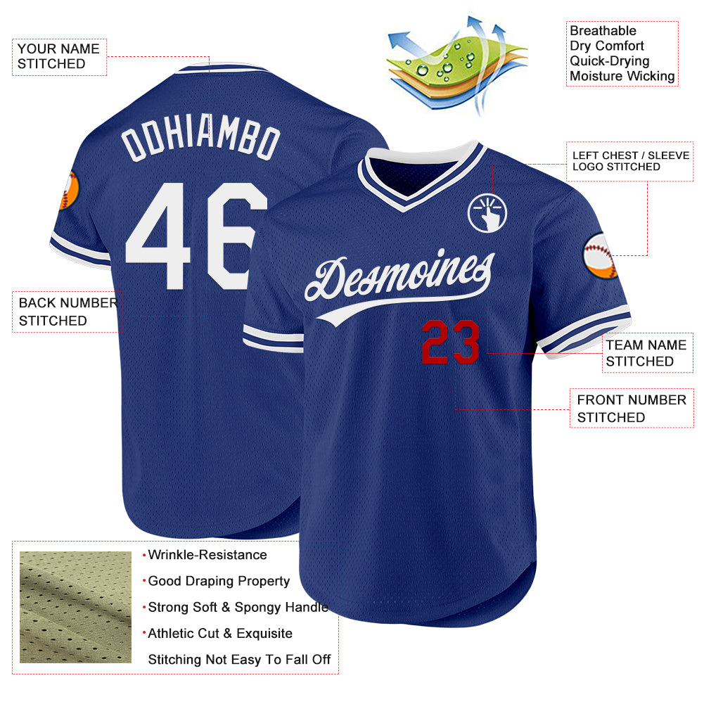 Custom Royal White-Red Authentic Throwback Baseball Jersey