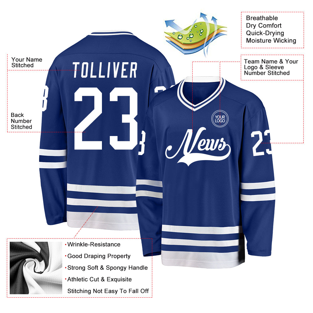 Custom Royal White Hockey Jersey