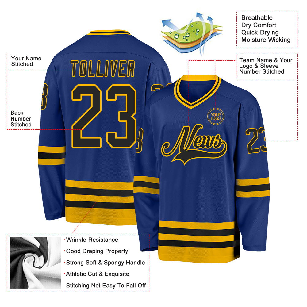 Custom Royal Black-Gold Hockey Jersey