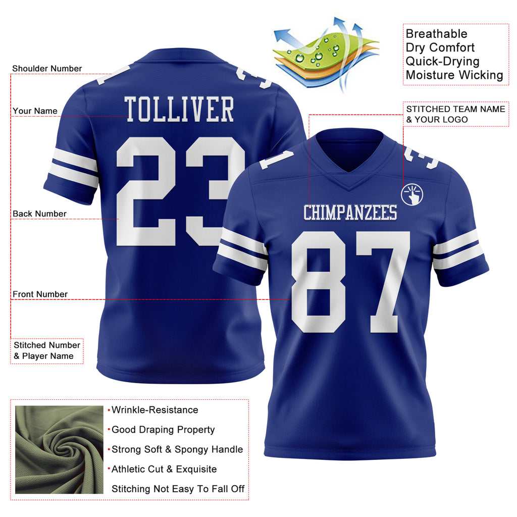 Custom Royal White Mesh Authentic Football Jersey
