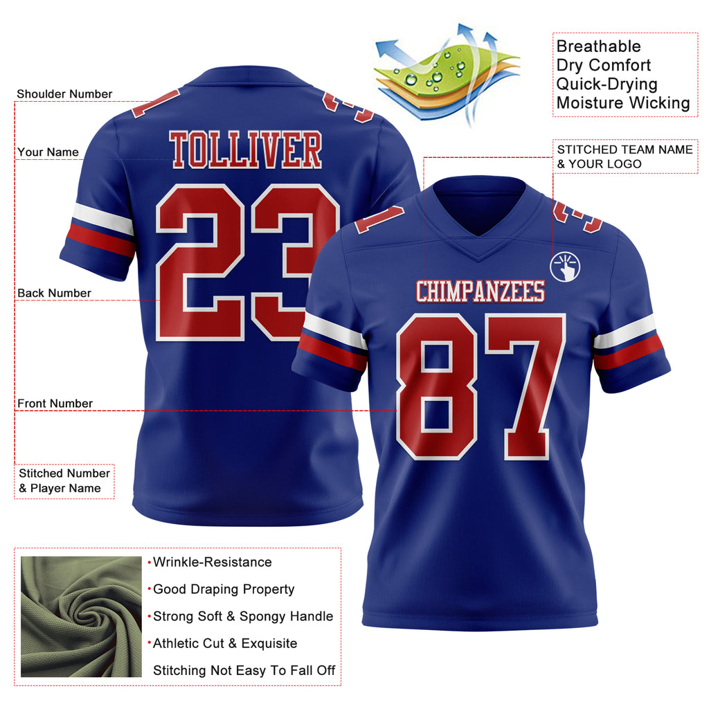 Custom Royal Red-White Mesh Authentic Football Jersey