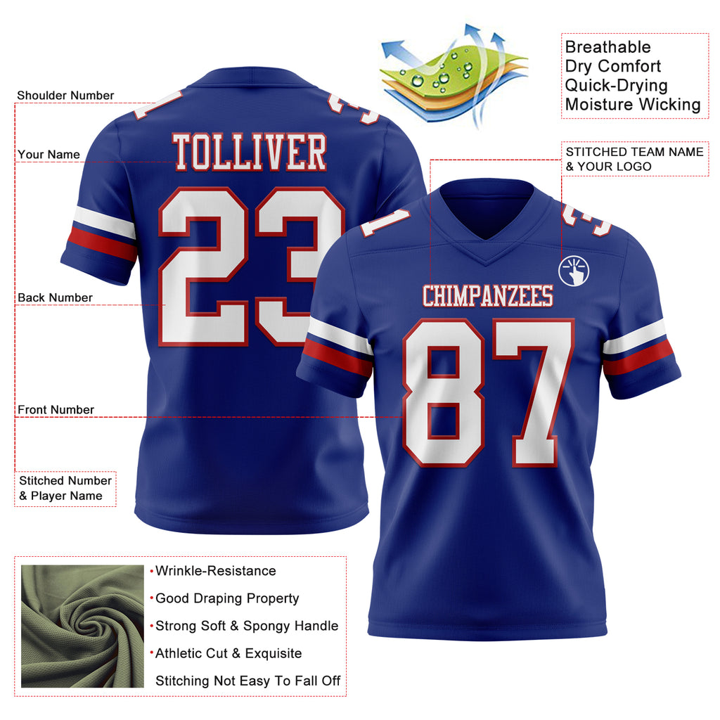 Custom Royal White-Red Mesh Authentic Football Jersey