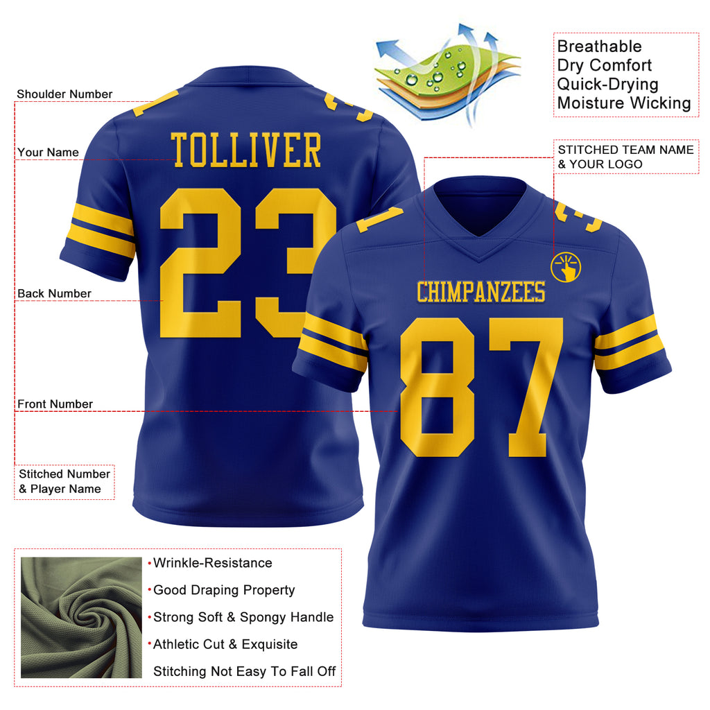 Custom Royal Yellow Mesh Authentic Football Jersey