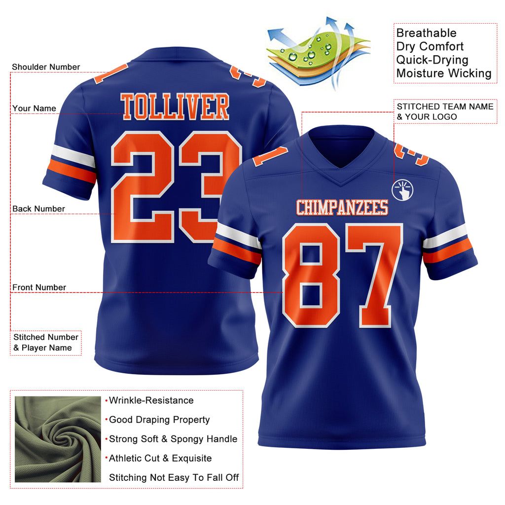 Custom Royal Orange-White Mesh Authentic Football Jersey