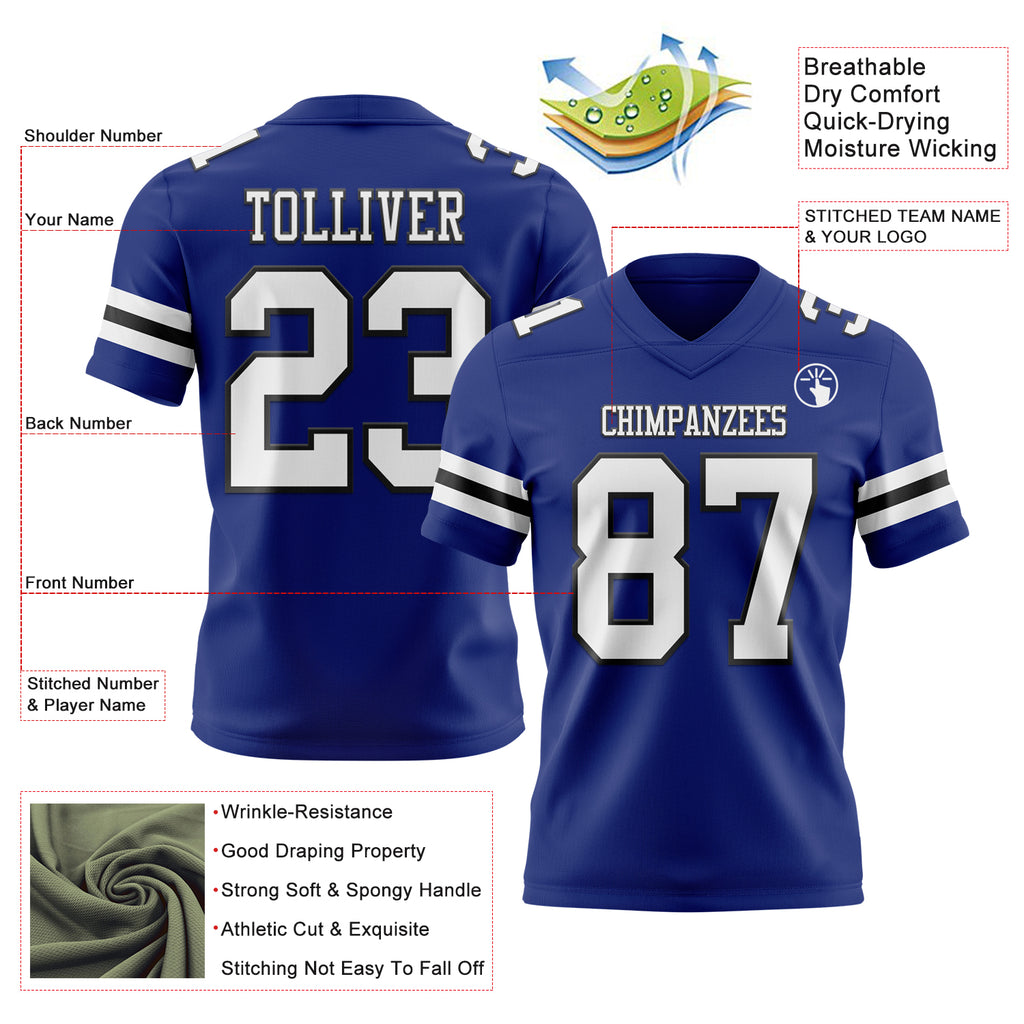 Custom Royal White-Black Mesh Authentic Football Jersey