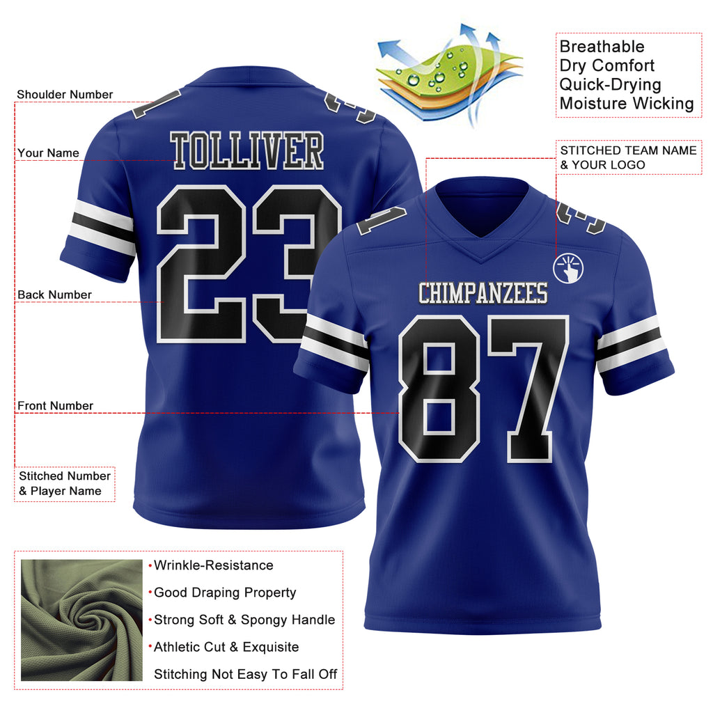Custom Royal Black-White Mesh Authentic Football Jersey