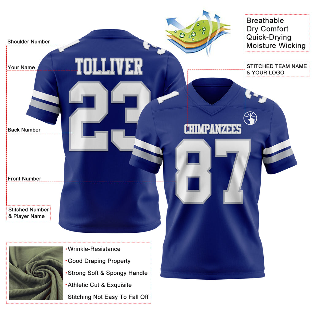 Custom Royal White-Gray Mesh Authentic Football Jersey