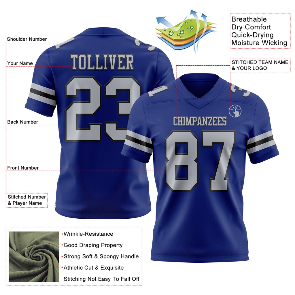 Custom Royal Gray-Black Mesh Authentic Football Jersey