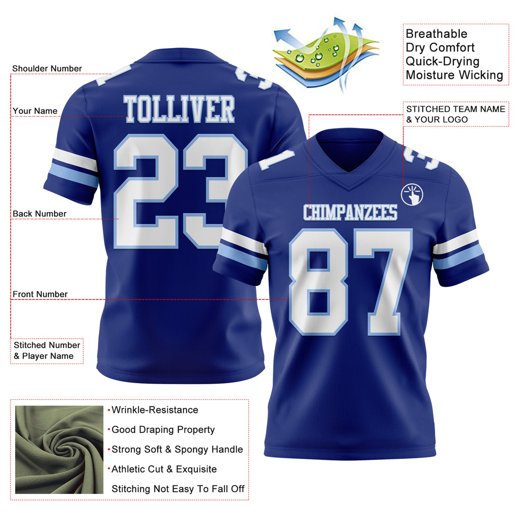Custom Royal White-Light Blue Mesh Authentic Football Jersey