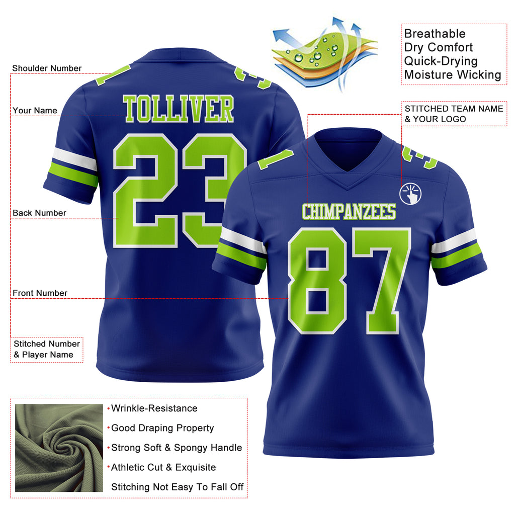 Custom Royal Neon Green-White Mesh Authentic Football Jersey