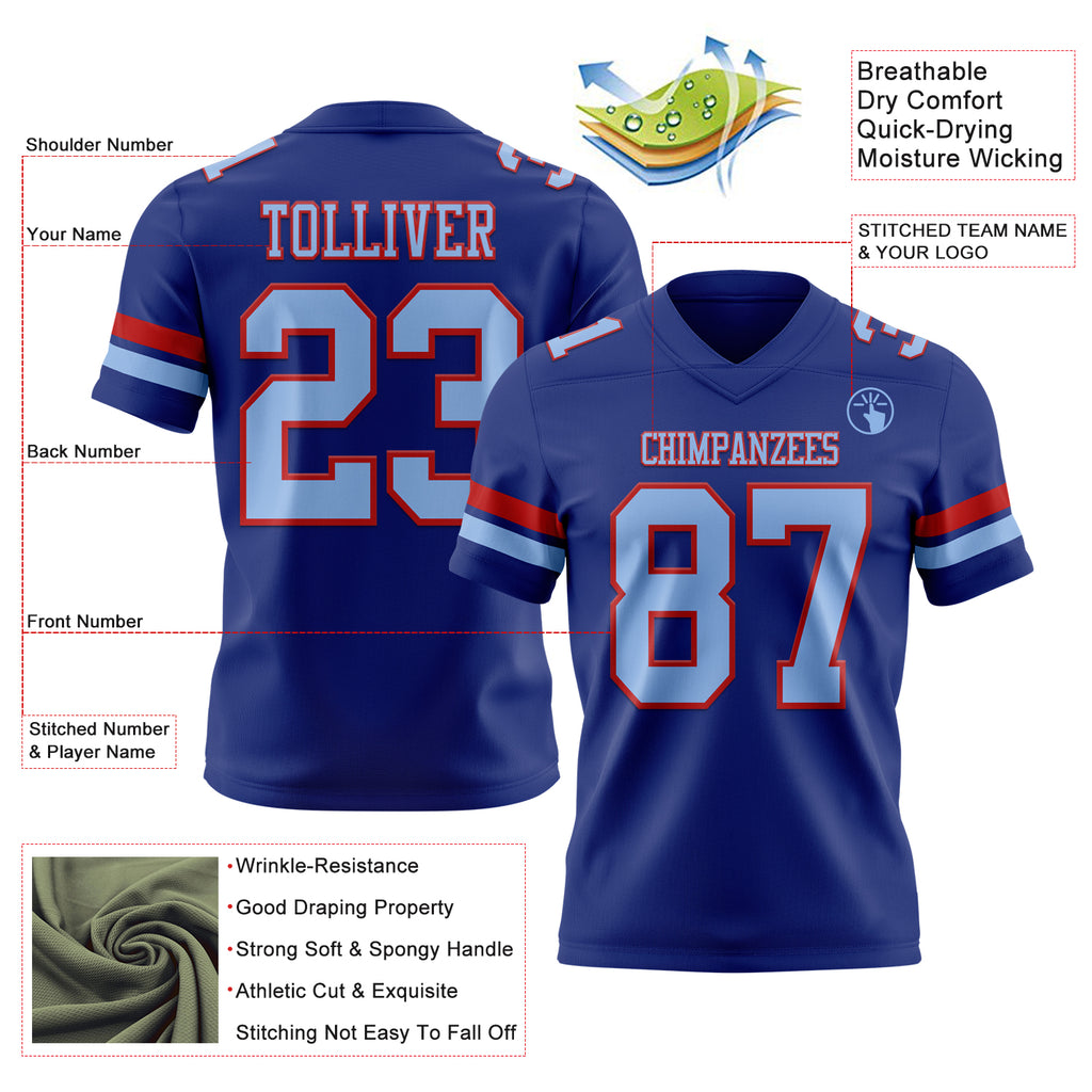Custom Royal Light Blue-Red Mesh Authentic Football Jersey